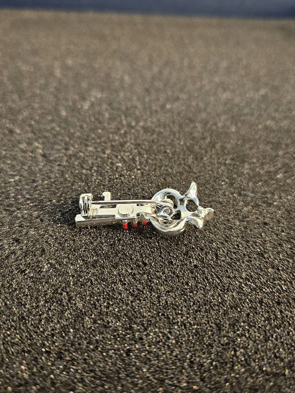Brooch Crown Key Charm with Blue Stones and Red Accents